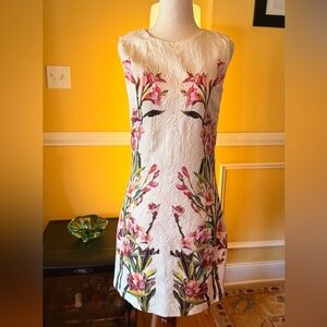 DOLCE & GABBANA - White and Pink Brocade Mini Dress